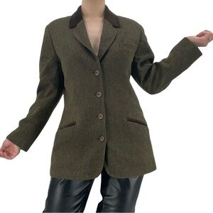 Vintage Mikko Jacket Tweed Velvet Trim Wool Green Women’s Size 42